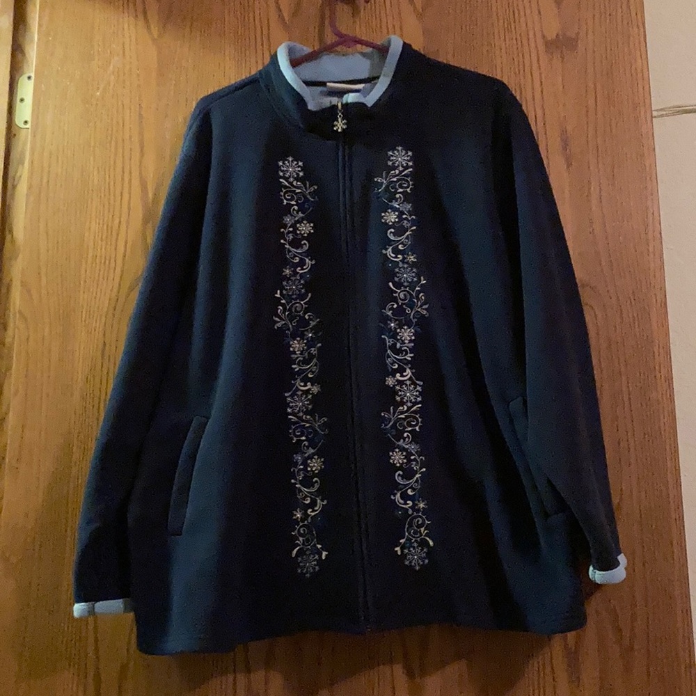 Navy blue fleece with wintery designs